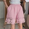 Women Casual Elastic Waist Loose Summer Lace Patchwork Shorts