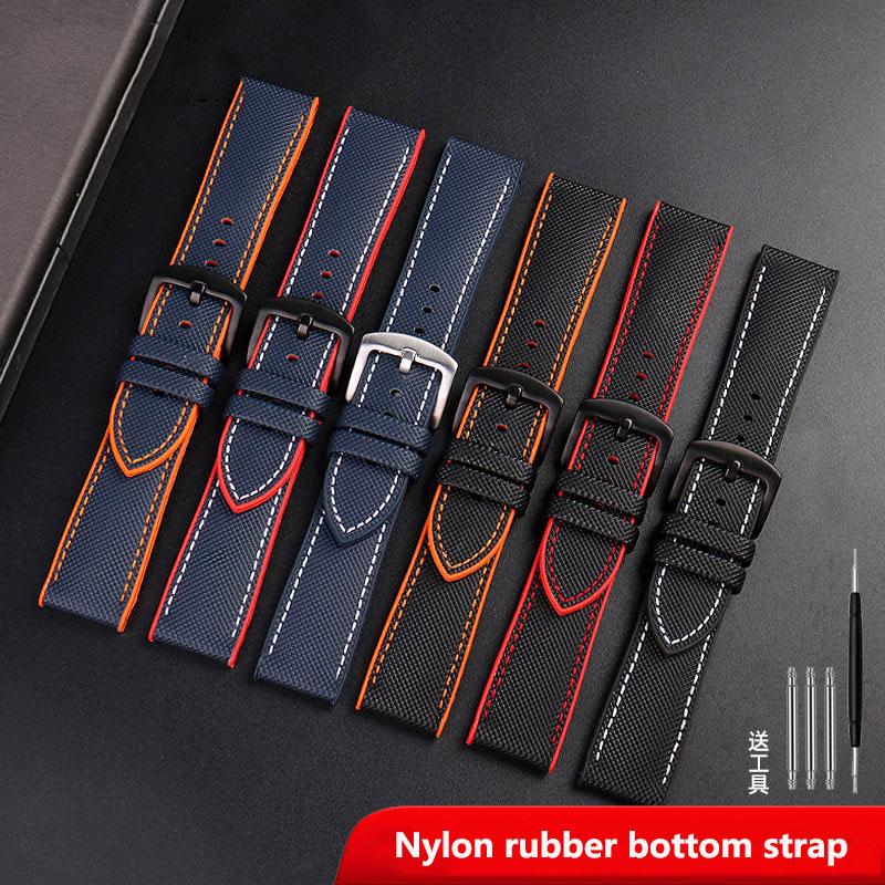 20 мм 21 мм 22 мм 23 мм 24 мм Унисекс Высококачественный нейлоновый ремешок с резиновой нижней частью Водонепроницаемый ремешок для часов для любой марки часов Мужской браслет