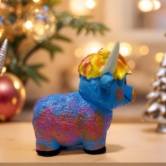 Фигурка Хайлендской коровы из смолы, многоцветная, миниатюрное украшение коровы, расписанная вручную статуэтка Хайлендского скота для декора фермерского дома, дома, офиса, рабочего стола