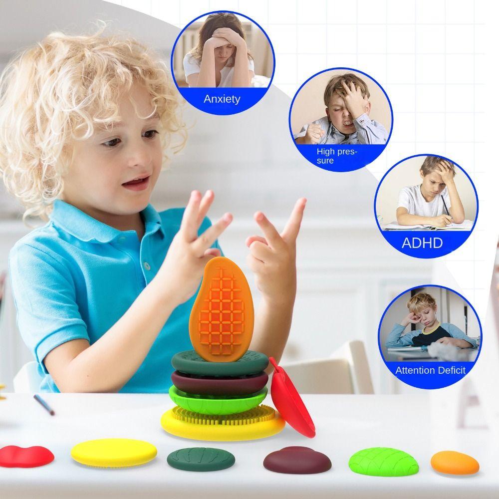 6PCS/set Textured Children Sensory Stone Relaxing Silicone Suction Cup Toy  Toddlers