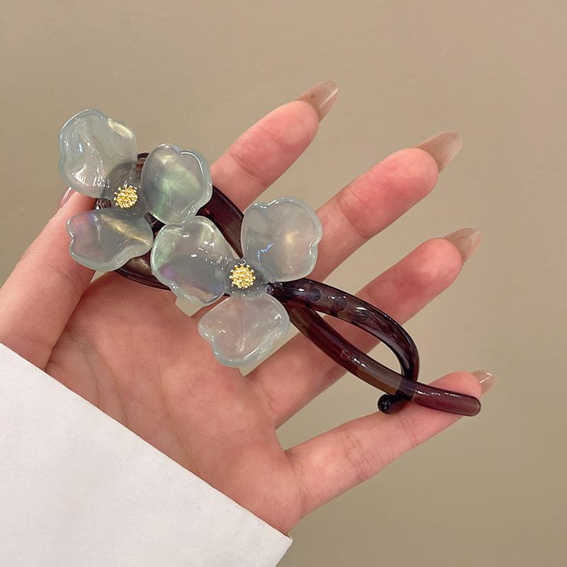 Элегантная заколка для волос с цветком для женщин и девушек, простая однотонная пластиковая заколка-твистер на одно слово, заколка-акула, аксессуары для головных уборов