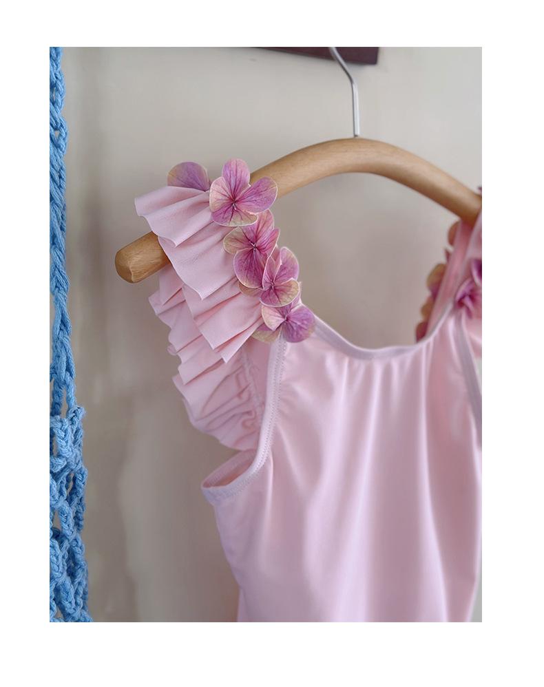 2025 Розовый Кружевной Слитный Купальник на Бретелях для Девочек - Модный Праздничный Стиль