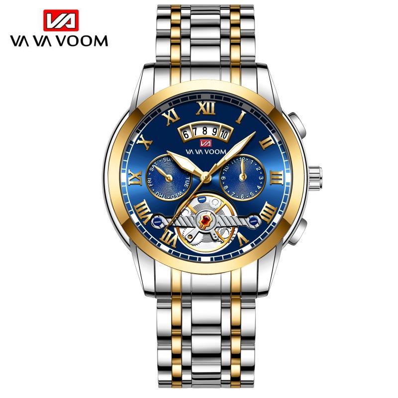 Часы tourbillon из нержавеющей стали, неавтоматические, механические, многофункциональные, деловые, со светонакопителем, водонепроницаемые, мужские