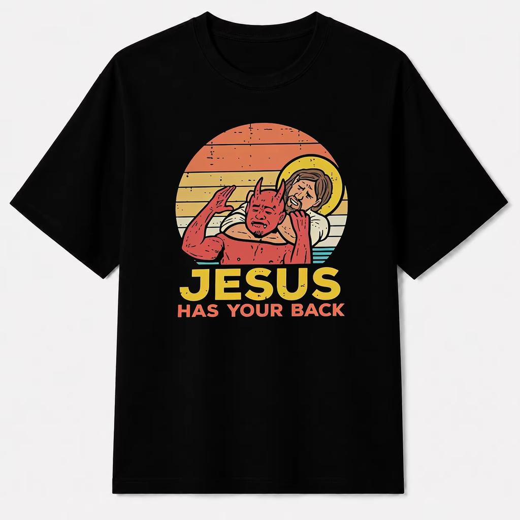 Best Selling Fashion Summer Jesus Has Your Back Jiu Jitsu Retro Christian Unisex Unisex T Shirts Cotton T Shirt Street Unisex Tshirt