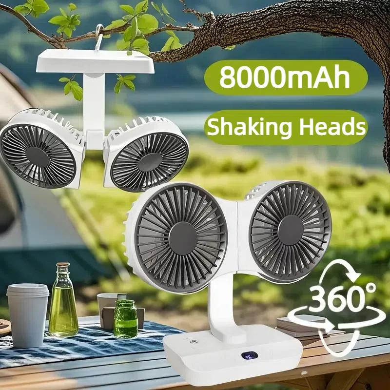 Многофункциональный oscillating fan с двумя головками, 4 скорости, цифровой HD-дисплей, ночное освещение, портативный охлаждающий вентилятор