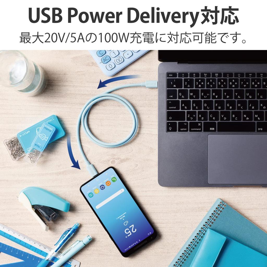 Elecom Кабель USB Type C, совместимый с USB4, синий, совместимый с iPhone 16 (USB-C USB-C) 0,8 м [Проверенная серия]