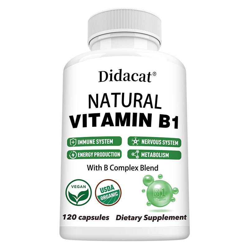 Didacat Natural Vitamin B1 with B Complex Blend, USDA Organic 120 Capsules Energy Production Supplement