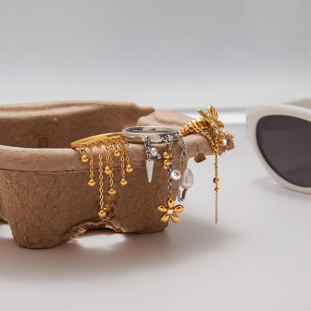 Youthway Стиль Y2K Подвеска Цветок из Пресноводного Жемчуга Кольцо с Кисточкой Для Женщин Нержавеющая Сталь Покрытие Золотого Цвета Модный Аксессуар