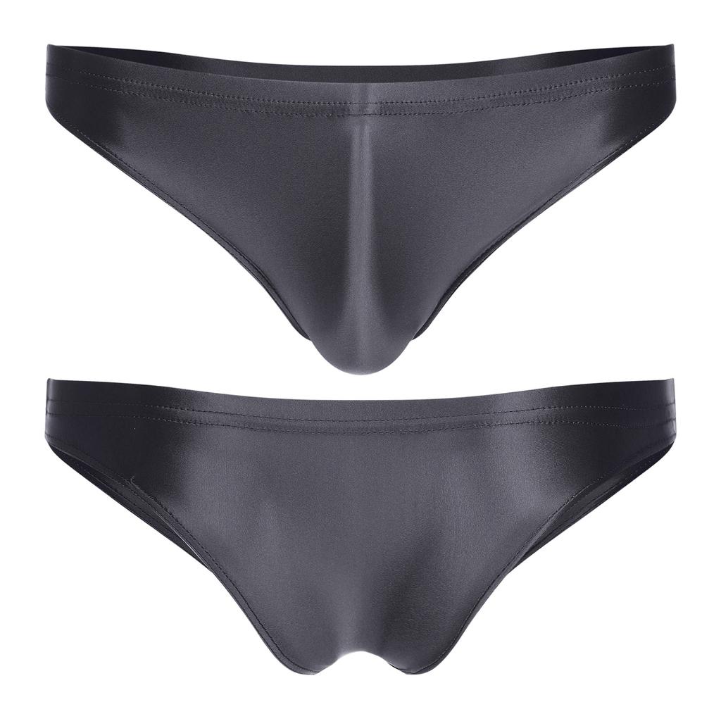 Mens Glossy Low Rise Briefs Solid Color Elastic Waistband Underpants Underwear Swimwear