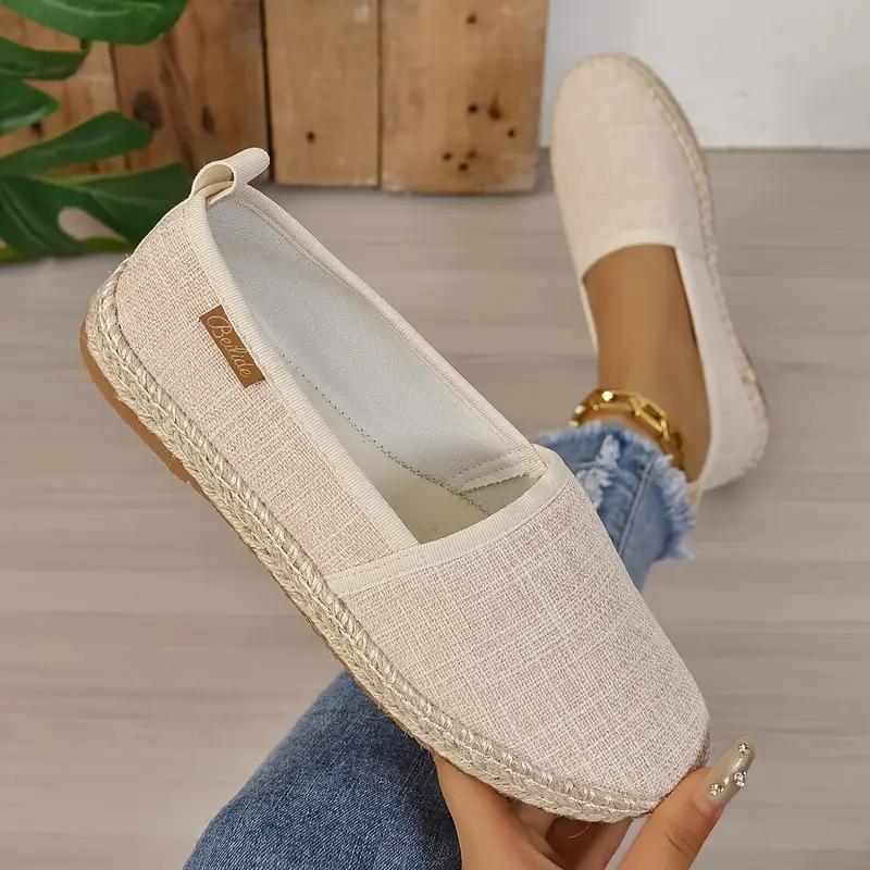 Women's Slip-On Linen Fisherman Shoes - Breathable Casual Penny Loafers with PU Sole