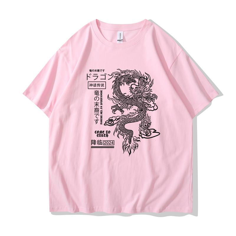 Anime Men Japanese Writing Dragon Graphic Y2k T-ShirtT-shirts White 100% Cotton Short Sleeve O-Neck Tops Tees Shirts Styles 10