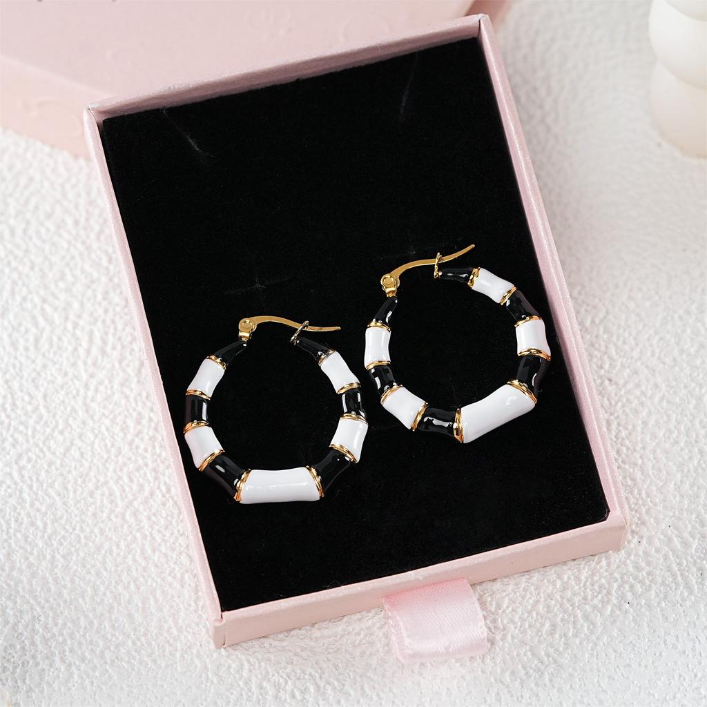 European & American Color Block Bamboo Earrings, Enamel Drip Niche Design Drop Earrings for Export
