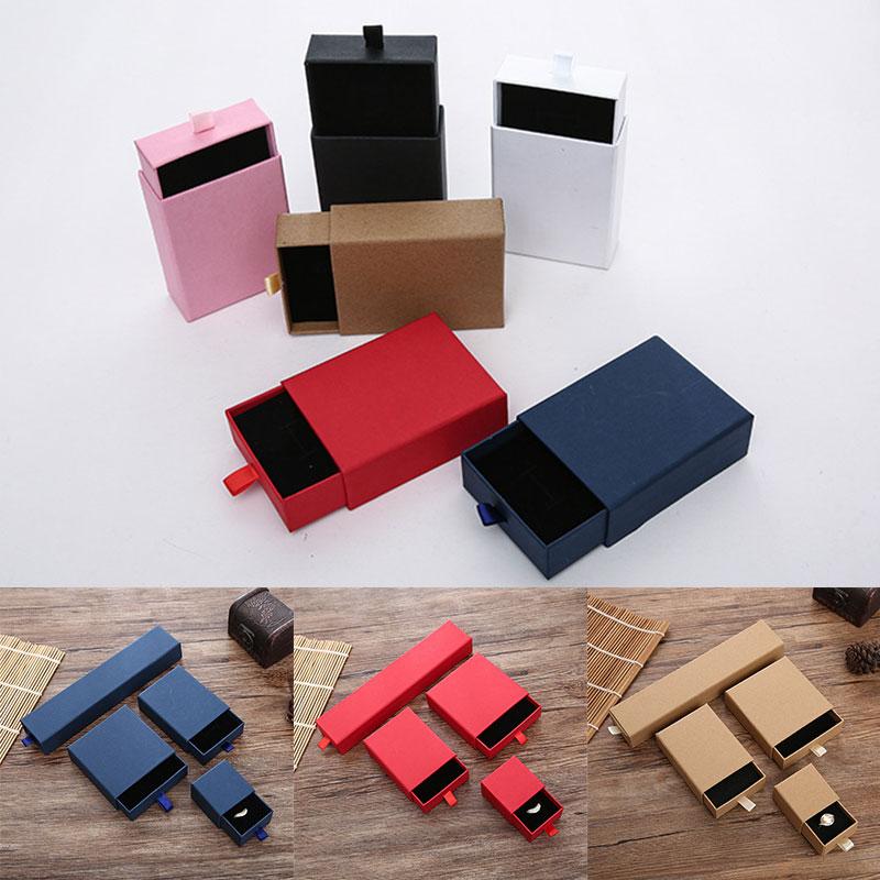 1PC Cardboard Packaging For Ring Earrings Jewelry Organizer Drawer Box Necklace Kraft Paper