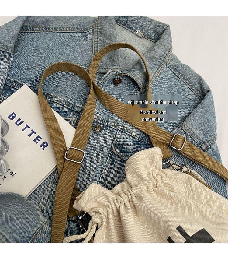 Women's Large Capacity Canvas Drawstring Backpack: Multifunctional, Fashionable, Versatile Single Shoulder & Crossbody Bucket Bag