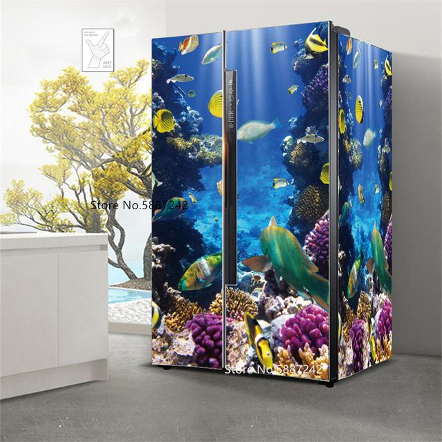 Наклейки на холодильник с морским пейзажем для обоев на холодильник, виниловые самоклеящиеся декорации для пейзажей, пленка для морозильной камеры, пляжная крышка для кухни