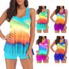 2Pcs/Set Backless Swimsuit Sexy Plus Size Rainbow Print Tankini Set Beach