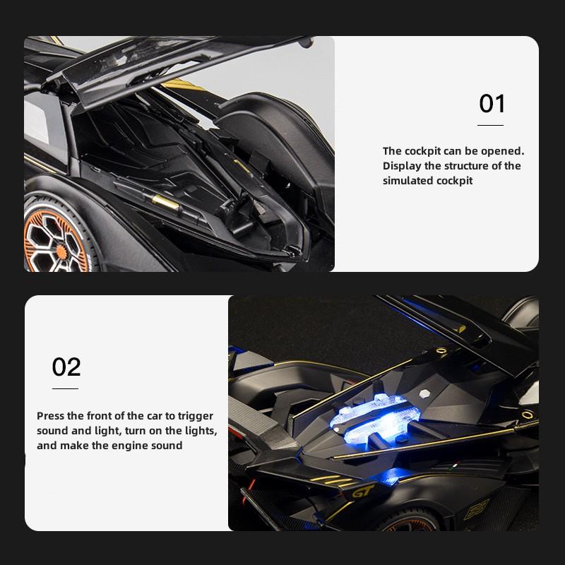 1/22 Lamborghini V12 GT Alloy Miniature Car Model Diecast Metal Scale Car Sound and Light Collection Children Toy Car Vehicles Gift