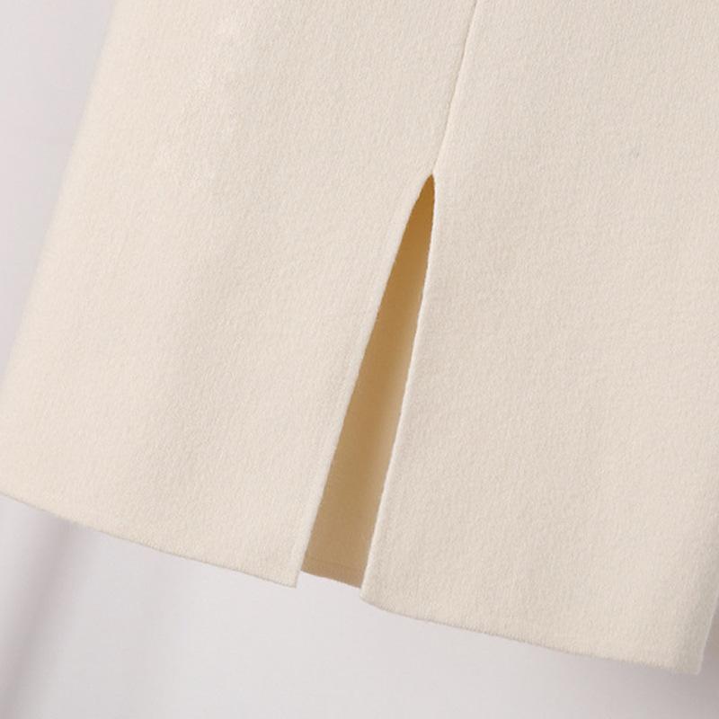 Осенне-зимняя облегающая юбка-карандаш миди шерстяная однотонная с разрезом спереди вязаная юбка