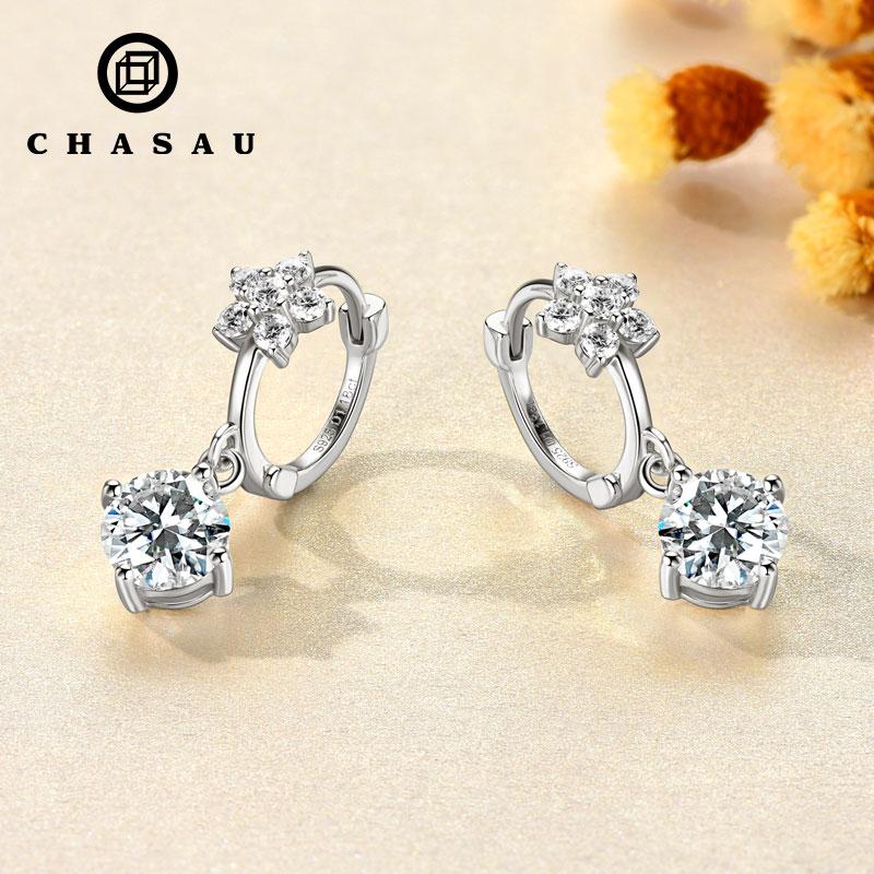 Wedding Party Jewelry Gift 925 Sterling Silver 1ct Round Cut Moissanita Dangle Earring Moissanite Flower Earrings for Women