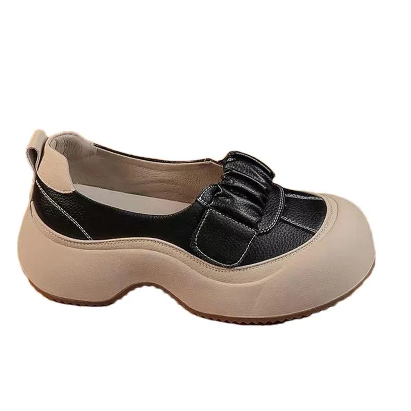 Женские туфли на платформе с неглубокой подошвой, дизайнерские туфли на среднем каблуке, повседневная обувь, осень 2024, новая спортивная обувь для ходьбы, женские туфли