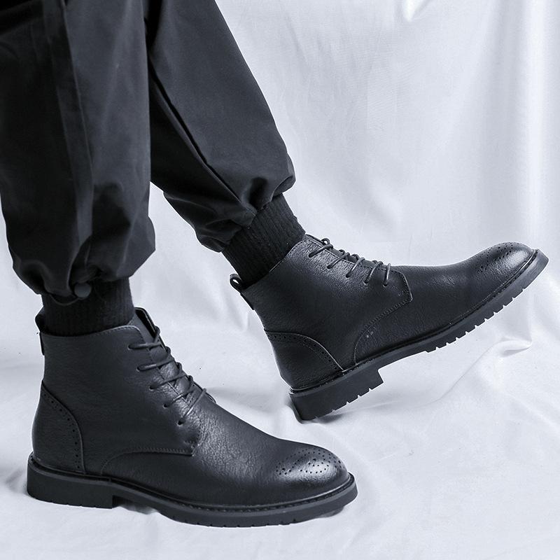High-top Leather Shoes Men's British Brock Martin Boots Korean Version Retro British Style Business Shoes S54-R