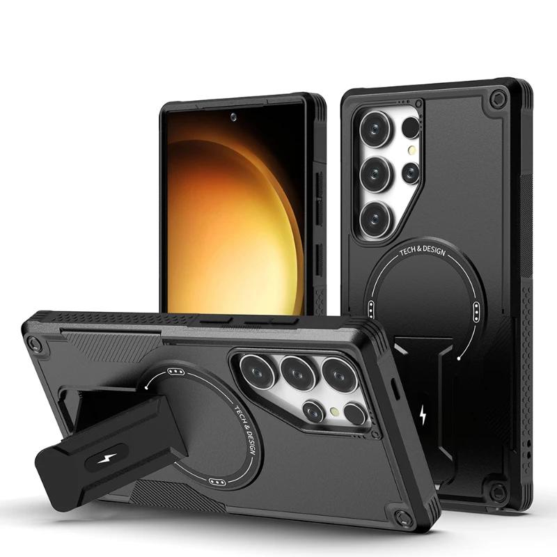 Роскошный чехол Magsafe для беспроводной зарядки с магнитным креплением для Samsung Galaxy S25 S24 Ultra Plus, противоударный жесткий чехол с невидимым кронштейном