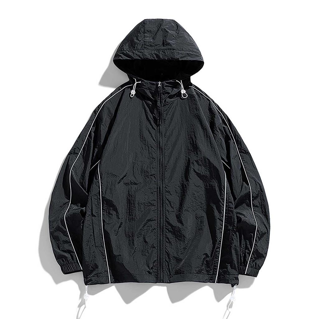 Летняя унисекс модная однотонная тонкая куртка на молнии с капюшоном и солнцезащитным козырьком
