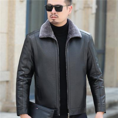 Куртка из натуральной кожи для мужчин, кожаная куртка для папы среднего возраста, мужская бархатная повседневная куртка из овчины, все в одном