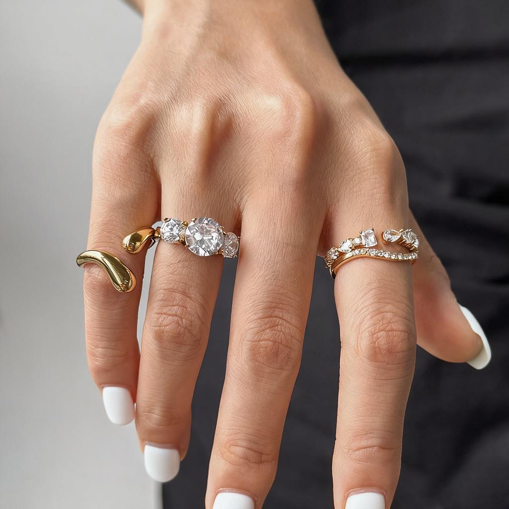 Yori White Colorful Shiny Cubic Zirconium Metal Geometric Creative Ring Women Daily Fashion Jewelry Accessories Gift