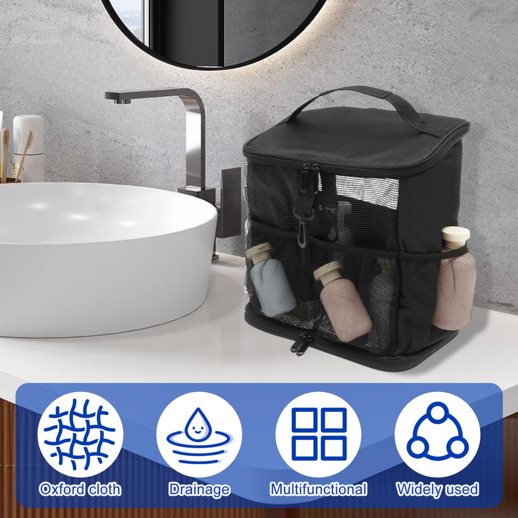 Mesh Shower Caddy Large Capacity Portable Toiletry Organizer Cosmetic Storage Bag Multifunctional Shower Bag with Zipper