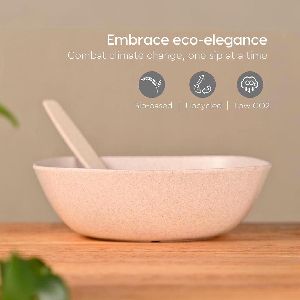 Set of 2 Earth-Friendly Multipurpose Bowls for Kitchen | 600 ml | Made with Bamboo Fibers & Rice Husk | Microwave Safe Bowl