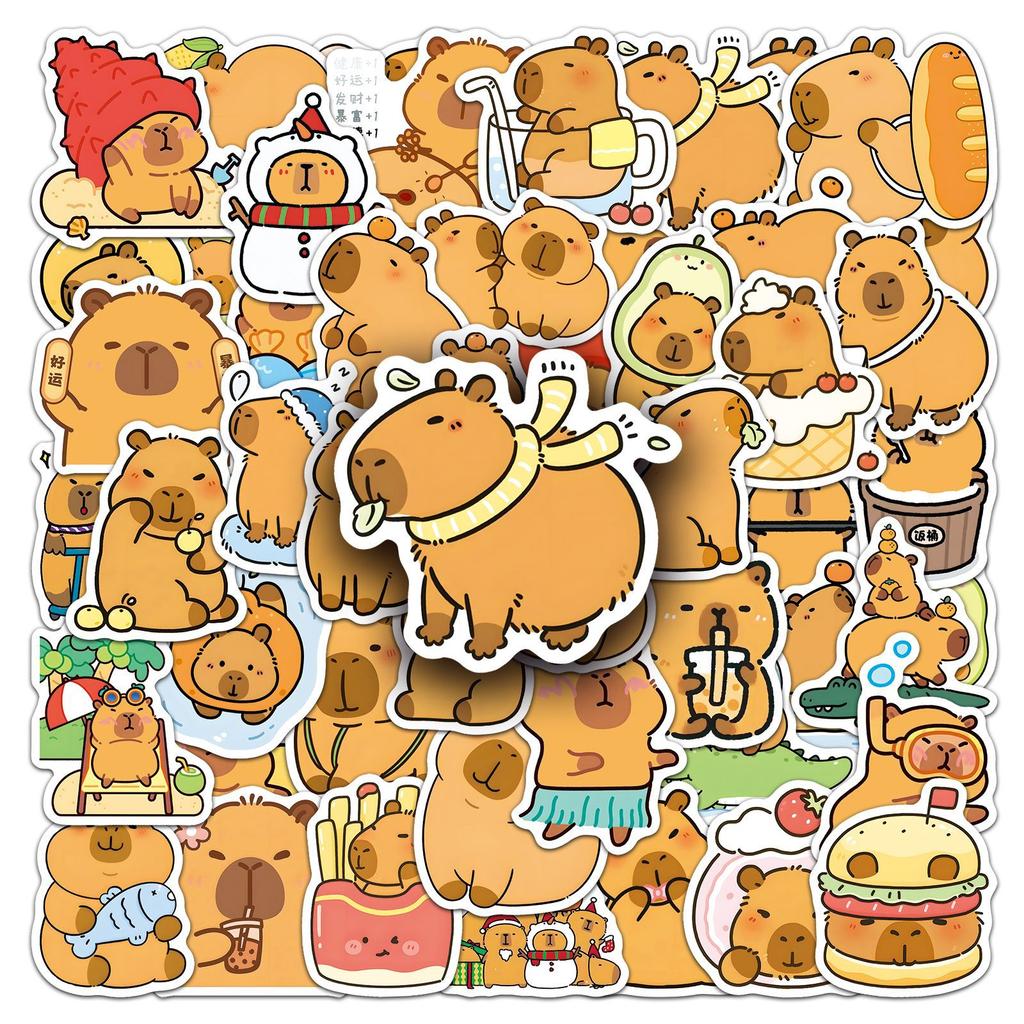 50 Capybara Doodle Stickers Personalized Cartoon Cute Animal Kapibala Decorative Water Cup Mobile Phone Stickers