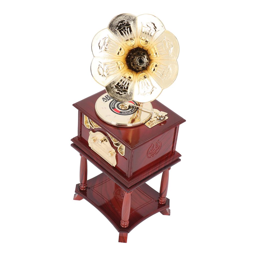 Gramophone Music Box Exquisite Clockwork Mechanical Retro Music Box Figurines for Home Table Desk