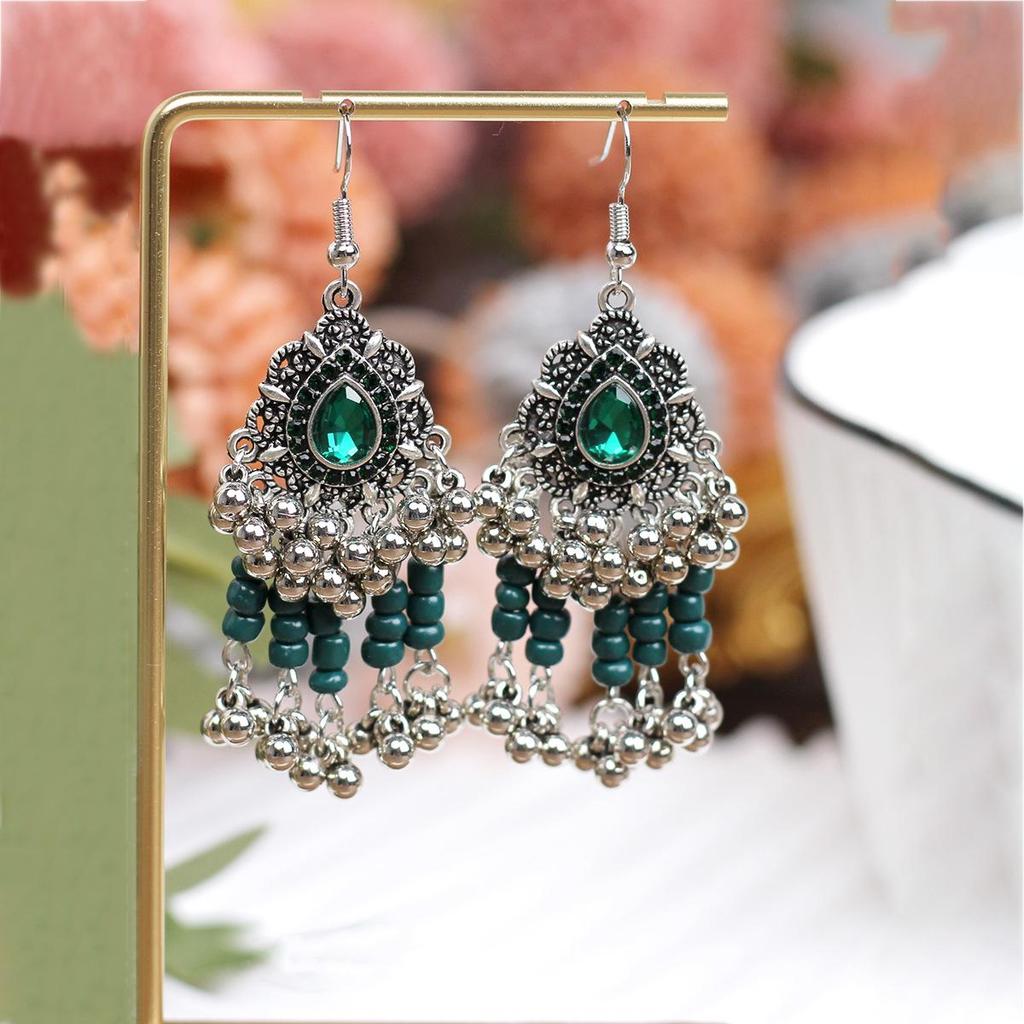Европейско-американские богемные этнические серьги с бусинами и стразами в форме колокольчиков - Смелый ретро-стиль
