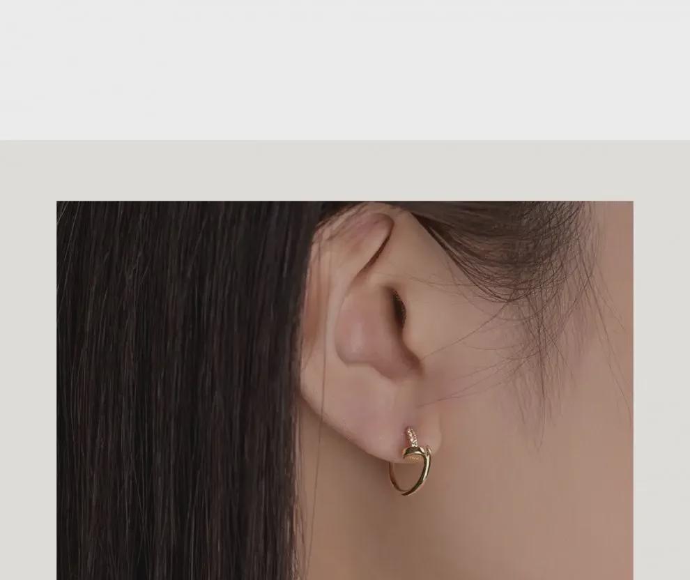 Серьги Niche Cold Style в форме ногтей из чистого серебра для женщин - простые, элегантные, легкие и роскошные