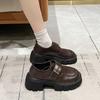 Туфли-лодочки на платформе Muffin в стиле ретро, женские, кожаные, 2024, осень-зима, новые, британский стиль, черные, одинарные, мокасины