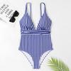 Striped One Piece Swimsuit Vintage Swimwear Women V-neck Bathing Swimming Suit Female Summer Beachwear Bodysuit