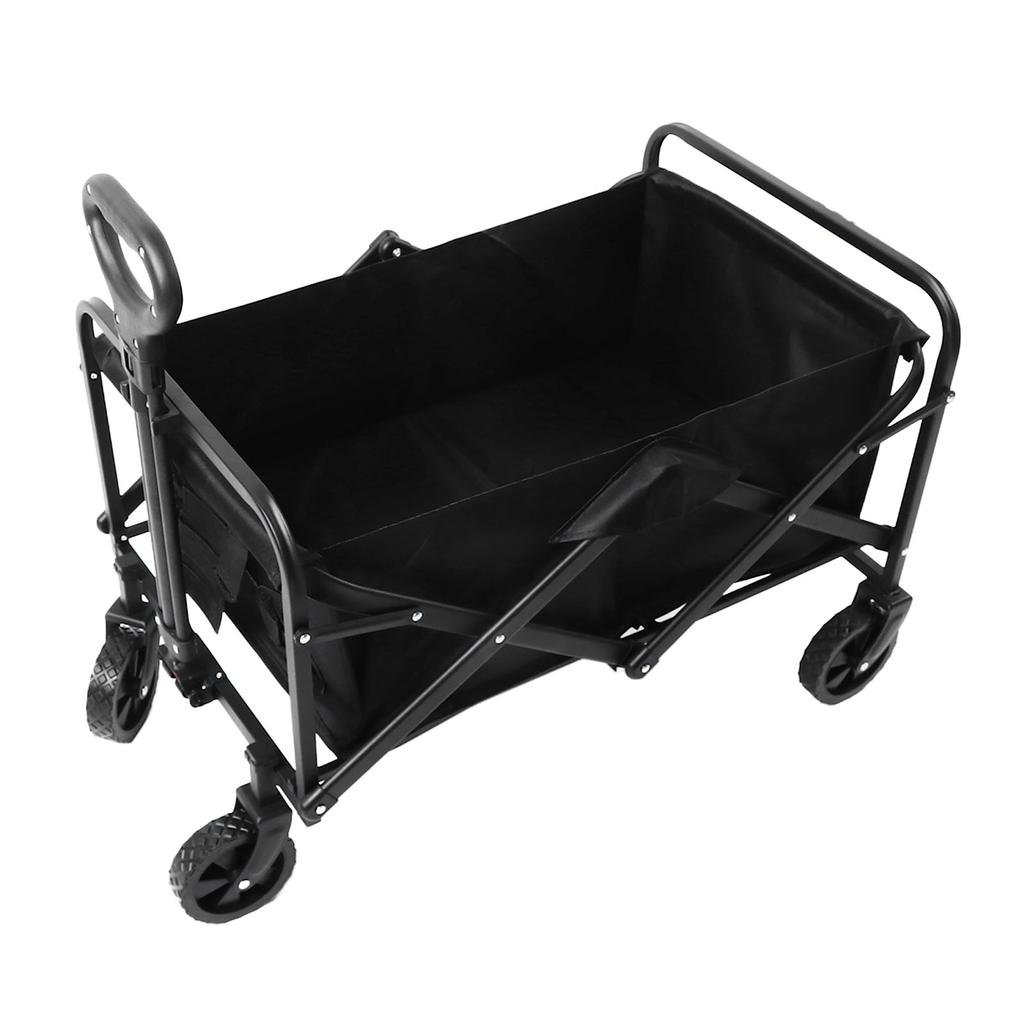 Collapsible Folding Wagon Utility Grocery Wagon Foldable 150kg Load Bearing 5in Rubber Wheels for Camping Garden Picnic Black