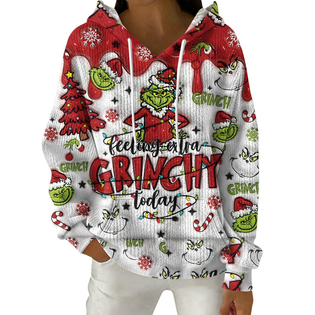 Women's Fashion Casual Christmas Print Pullover Long-Sleeve Hooded Sweatshirt