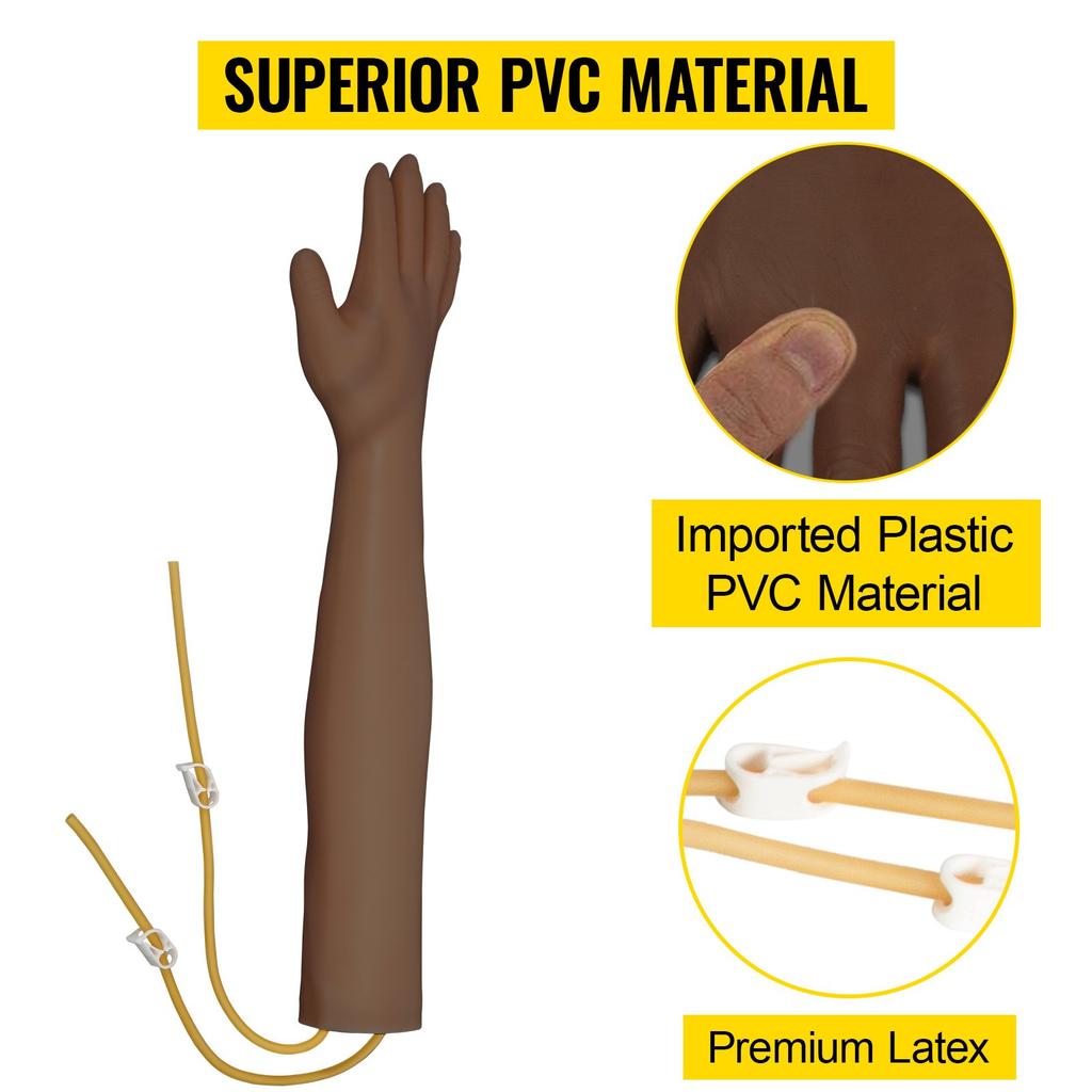 VEVOR Intravenous Practice Arm Kit with Dark Skin Phlebotomy Arm Made of PVC Material Perfect Phlebotomy Gifts For Nurse IV Practice Arm Kit with