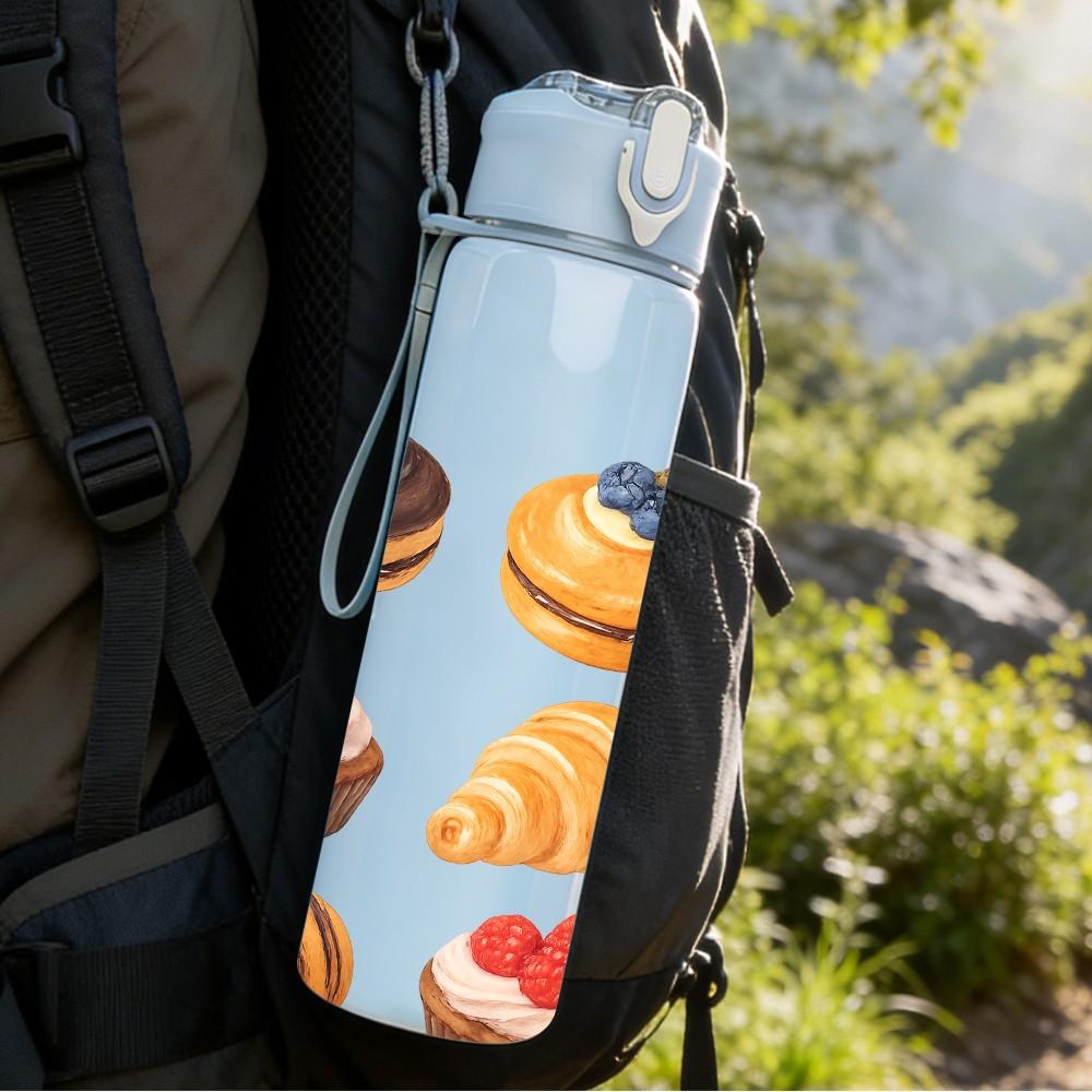 1PC Assorted Pastry Dessert Art 750ml Color Plastic Sports Water Bottle Leakproof Flip Straw Lid Suitable for Sports Office Home Use