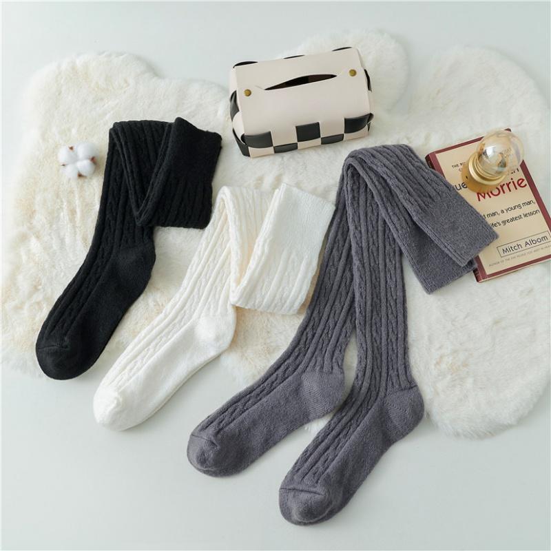 Осенне-зимние утолщенные чулки выше колена женские японские однотонные высокие носки в студенческом стиле