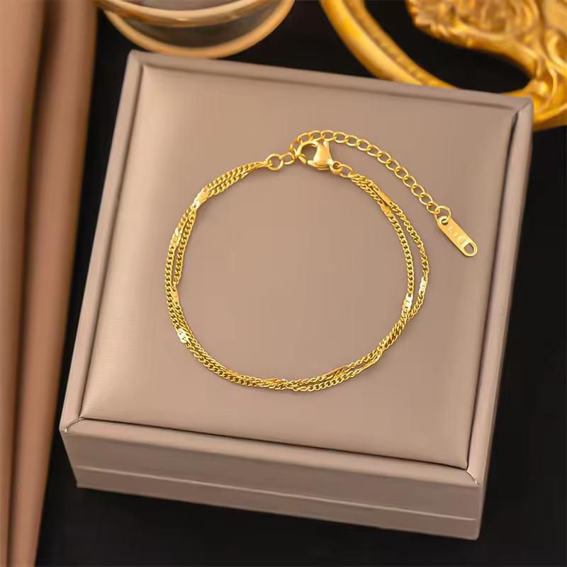 Stainless Steel Butterfly Bracelet Gold Steel Retro Love Heart Double-layer Chain Bracelet