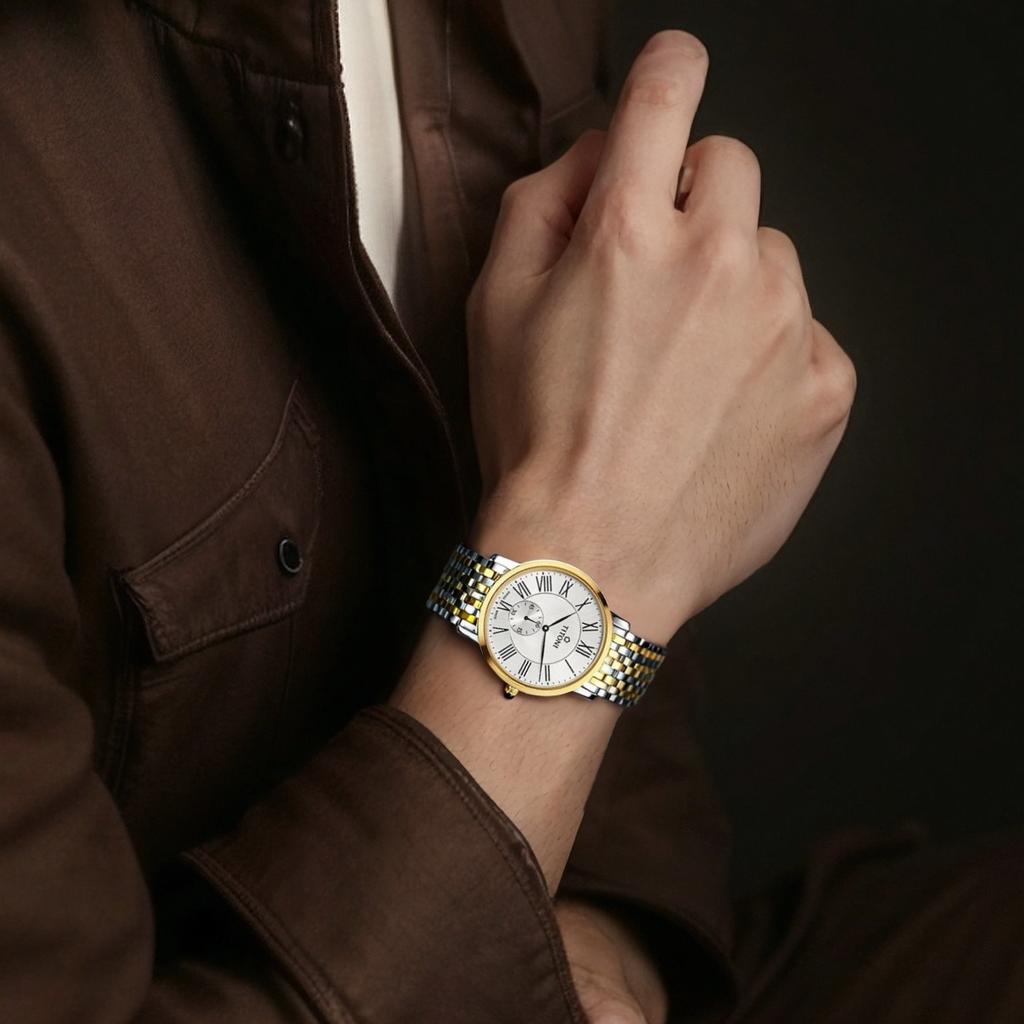 TITONI plum blossom slim series quartz movement 30 meters waterproof steel case stainless steel gold-plated stainless steel strap TQ52917SY-375