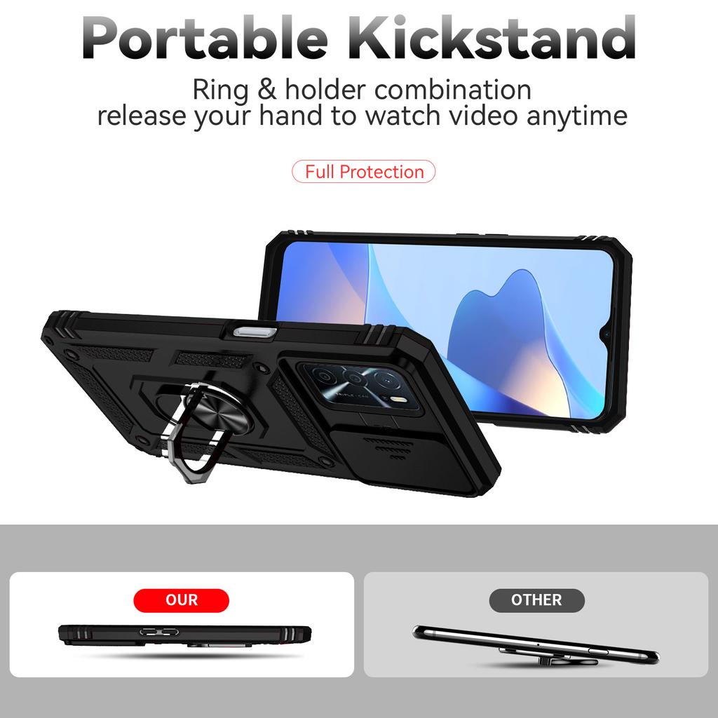 Для Oppo A16/Oppo A16s/Oppo A54s/Oppo A54 (4G)/Оппо А55 (4G)/Oppo A55 5G Бронированный чехол для телефона Защита объектива камеры Металлическое кольцо-подставка Противоударный чехол