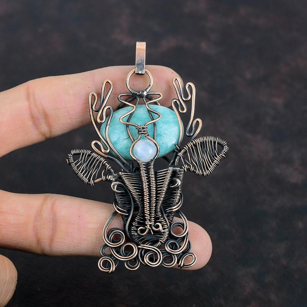 Amazonite Pendant Copper Wire Wrapped Pendant Deer Face Jewelry Moonstone Pendant Handmade Pendant Wire Wrap Gemstone Jewelry Gifts For Wife