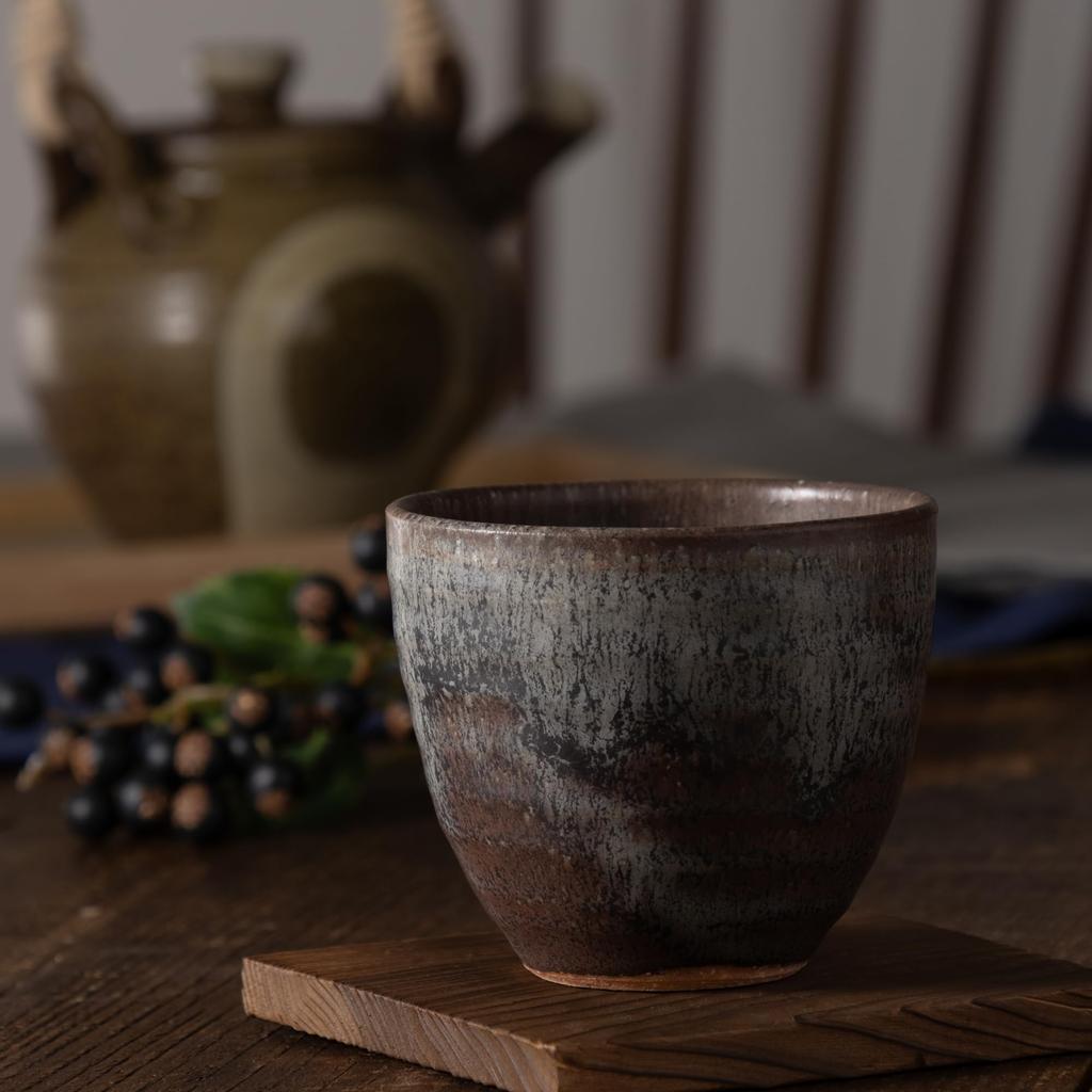 Marui Seito Shigaraki Ware Hechimon 300ml Black Teacup, Capacity, Kiln-Tempered, MR-3-4494