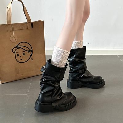 Модная племенная короткая обувь-ботильоны женская осенняя новая короткая обувь плиссированная тонкая на толстой подошве модная обувь