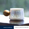 Cute Cat Ceramic Coffee Cup with Saucer, 230ml Porcelain Tea Cup with Wooden Handle