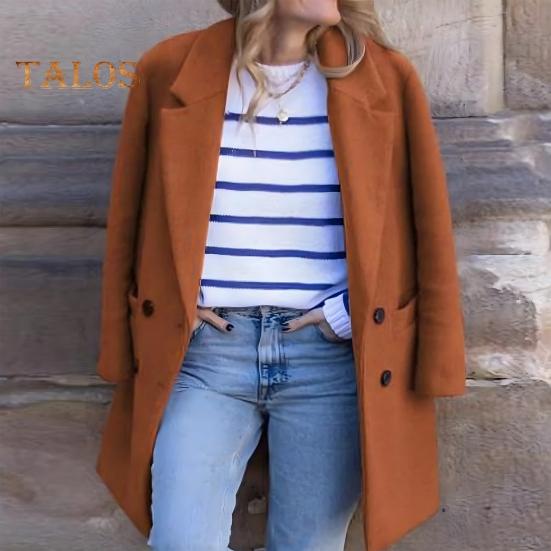 Женское зимнее пальто, двубортное, с отложным воротником, длинными рукавами, на пуговицах, кардиган, большие размеры, шерстяное пальто средней длины для активного отдыха